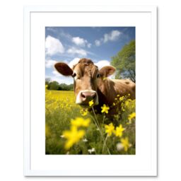 "Artery8 Wall Art Print Buttercup the Cow Photo Meadow Flowers Photograph Countryside Animal Spring Field Artwork Framed 9X7 Inch - Size: W7"" x H9""" - thumbnail 1
