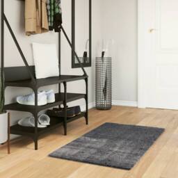 Berkfield Home Rug Short Pile Soft & Washable Anthracite 60x110 cm in Dark Grey - Size: 100 cm diameter - thumbnail 2