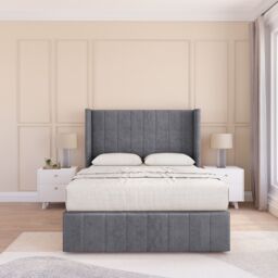 "Sloomy Melbourne Coniston Wingback Bed Set, 2 Drawers & 54"" Floor Standing Headboard in Dark Grey - Size: Super King" - thumbnail 2