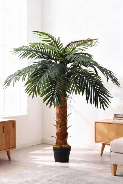 Living and Home 1m Fake Plants Artificial Plants Indoor Décor Areca Palm Tree with Black Plastic Pot in Green - image 1