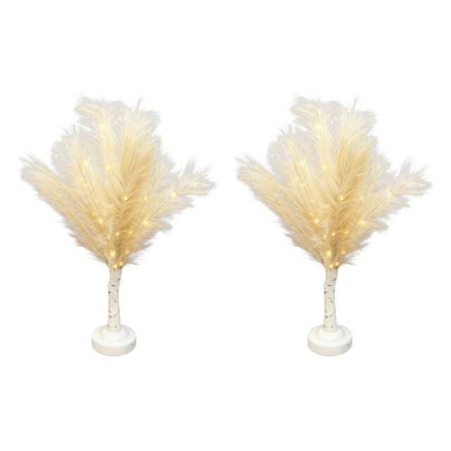 Shatchi 2Pcs 70cm Feather Tree Lamp with Warm White LEDs - Battery Operated in Cream - image 1