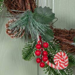 Samuel Alexander 40cm Candy Swirls Wreath with Pinecones Red Berries & Candy Canes - thumbnail 5