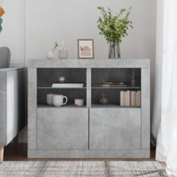 Berkfield Home Side Cabinets with LED Lights 2 pcs Concrete Grey Engineered Wood - thumbnail 3