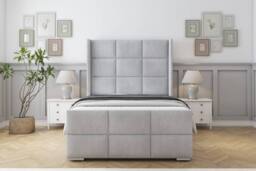 "Sloomy Beaumont Naples Frame-Mattress-50"" Upholstered Wingback Headboard in Silver - Size: Small Single"