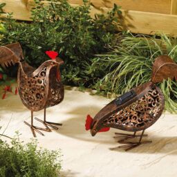 mysmartbuy 2 x Solar Powered Silhouette Hens - Outdoor Ornaments with LED Light in Bronze - thumbnail 2