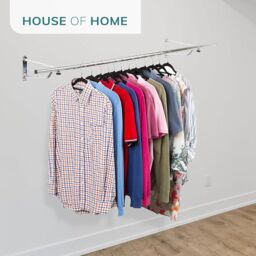 House of Home Clothes Rail Wall Mounted Garment Hanging Wardrobe Rack Storage 6ft Length in Silver - thumbnail 4