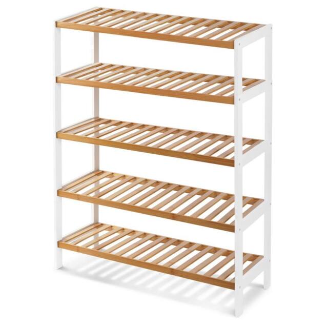Keplin 5-Tier Bamboo Shoe Rack - Wooden Shoe Organiser with Large Capacity in Natural White - image 1