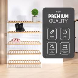 Keplin 5-Tier Bamboo Shoe Rack - Wooden Shoe Organiser with Large Capacity in Natural White - thumbnail 3