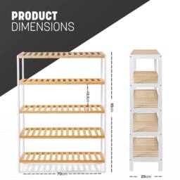 Keplin 5-Tier Bamboo Shoe Rack - Wooden Shoe Organiser with Large Capacity in Natural White - thumbnail 2