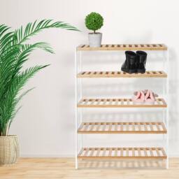 Keplin 5-Tier Bamboo Shoe Rack - Wooden Shoe Organiser with Large Capacity in Natural White - thumbnail 4