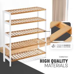 Keplin 5-Tier Bamboo Shoe Rack - Wooden Shoe Organiser with Large Capacity in Natural White - thumbnail 5