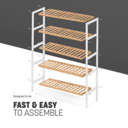 Keplin 5-Tier Bamboo Shoe Rack - Wooden Shoe Organiser with Large Capacity in Natural White - thumbnail 6