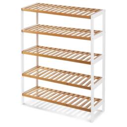 Keplin 5-Tier Bamboo Shoe Rack - Wooden Shoe Organiser with Large Capacity in Natural White