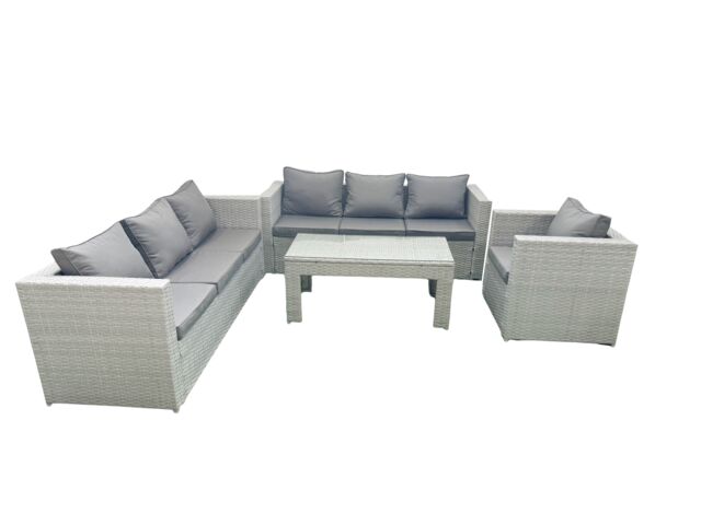 Fimous Wicker PE Rattan Sofa Garden Furniture Set with Oblong Coffee Table Armchair Light Grey Mixed - image 1