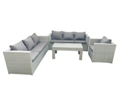 Fimous Wicker PE Rattan Sofa Garden Furniture Set with Oblong Coffee Table Armchair Light Grey Mixed - thumbnail 1