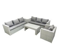 Fimous Wicker PE Rattan Sofa Garden Furniture Set with Oblong Coffee Table Armchair Light Grey Mixed - thumbnail 2