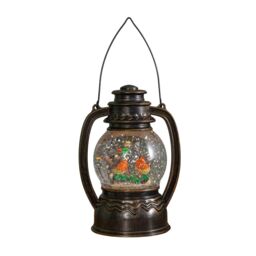 Samuel Alexander 31cm Dual Powered Light up Antique Lantern Christmas Water Spinner with Robin Scene in Brown - thumbnail 8