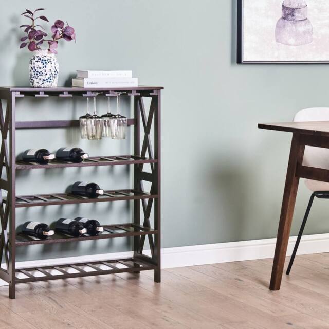 Wyld and Coco Dark Brown Wine Rack with MDF Core and Pine Legs 73 x 29 x 90 cm - image 1