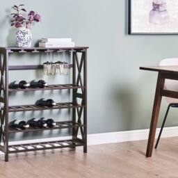 Wyld and Coco Dark Brown Wine Rack with MDF Core and Pine Legs 73 x 29 x 90 cm - thumbnail 1