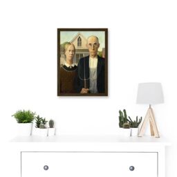 Artery8 Grant Wood American Gothic Iconic A4 Artwork Framed Wall Art Print in Brown - thumbnail 2