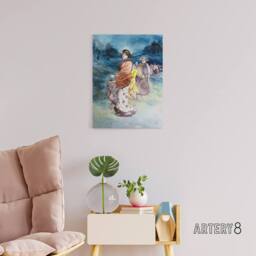 "Artery8 Somm Procession of Characters in Japanese Costume Canvas Art Print in Blue - Size: W12"" x H16""" - thumbnail 3