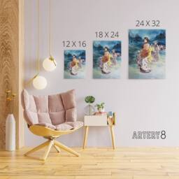 "Artery8 Somm Procession of Characters in Japanese Costume Canvas Art Print in Blue - Size: W12"" x H16""" - thumbnail 4