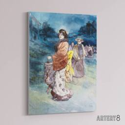 "Artery8 Somm Procession of Characters in Japanese Costume Canvas Art Print in Blue - Size: W12"" x H16""" - thumbnail 2