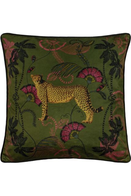 Paoletti Tropical Cheetah Printed Piped Cushion in Khaki - Size: 45 cm x 45 cm - image 1