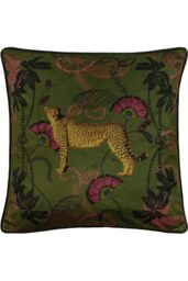 Paoletti Tropical Cheetah Printed Piped Cushion in Khaki - Size: 45 cm x 45 cm - thumbnail 1