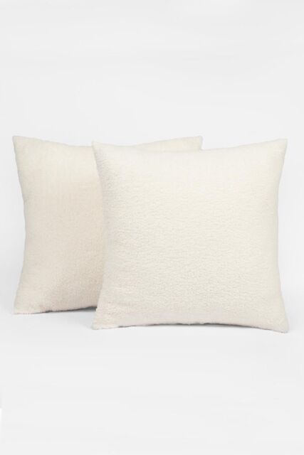 OHS 2 Pack of Boucle Teddy Fleece Cushion Covers in Cream - Size: 45 cm x 45 cm - image 1