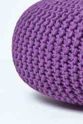 Homescapes Large Round Cotton Knitted Pouffe Footstool in Purple - thumbnail 4