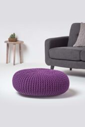 Homescapes Large Round Cotton Knitted Pouffe Footstool in Purple - thumbnail 2