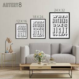 "Artery8 Nothing Goes Right Go Left Simple Motivational Framed Canvas Art Print in White - Size: W12"" x H16""" - thumbnail 4