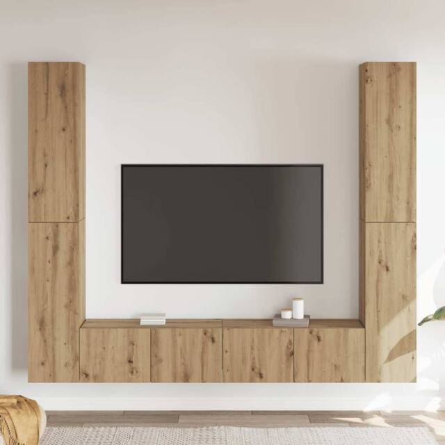 Berkfield Home Wall Mounted TV cabinets 6 pcs Artisan Oak Engineered Wood in Brown - image 1