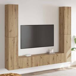 Berkfield Home Wall Mounted TV cabinets 6 pcs Artisan Oak Engineered Wood in Brown - thumbnail 2