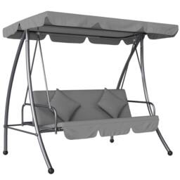 OUTSUNNY 2-in-1 Swing Chair 3 Seater Hammock Cushion Bed Tilt Canopy in Light Grey - thumbnail 2