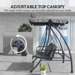 OUTSUNNY 2-in-1 Swing Chair 3 Seater Hammock Cushion Bed Tilt Canopy in Light Grey - thumbnail 4