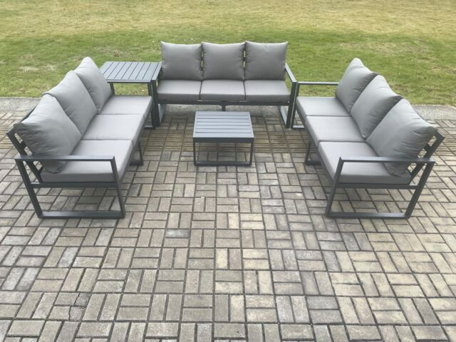 Fimous Aluminium 9 Seater Outdoor Garden Furniture Set Patio Lounge Sofa with Square Coffee Table Side Table Conservatory Set Dark Grey - image 1