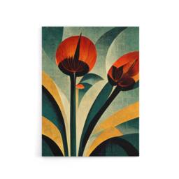 "Artery8 Abstract Art Deco Flowers Floral Canvas Wall Art Print - Size: W18"" x H24""" - thumbnail 1