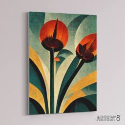 "Artery8 Abstract Art Deco Flowers Floral Canvas Wall Art Print - Size: W18"" x H24""" - thumbnail 2
