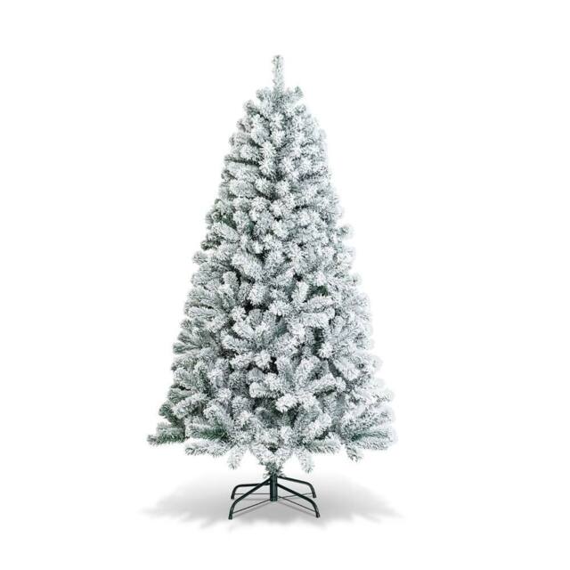 Costway 180 cm Snow Flocked Artificial Christmas Tree with 600 Tips in White - image 1