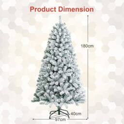 Costway 180 cm Snow Flocked Artificial Christmas Tree with 600 Tips in White - thumbnail 4
