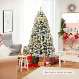 Costway 180 cm Snow Flocked Artificial Christmas Tree with 600 Tips in White - thumbnail 2