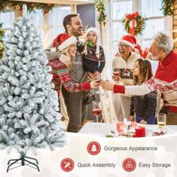 Costway 180 cm Snow Flocked Artificial Christmas Tree with 600 Tips in White - thumbnail 3