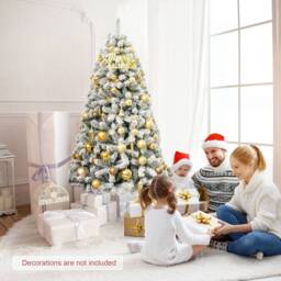 Costway 180 cm Snow Flocked Artificial Christmas Tree with 600 Tips in White - thumbnail 5