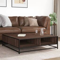 Berkfield Home Durable Coffee Table Brown Oak 100x100x30 cm Engineered Wood & Metal - Size: 100 x 100 x 30 cm - thumbnail 1