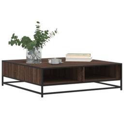 Berkfield Home Durable Coffee Table Brown Oak 100x100x30 cm Engineered Wood & Metal - Size: 100 x 100 x 30 cm - thumbnail 4