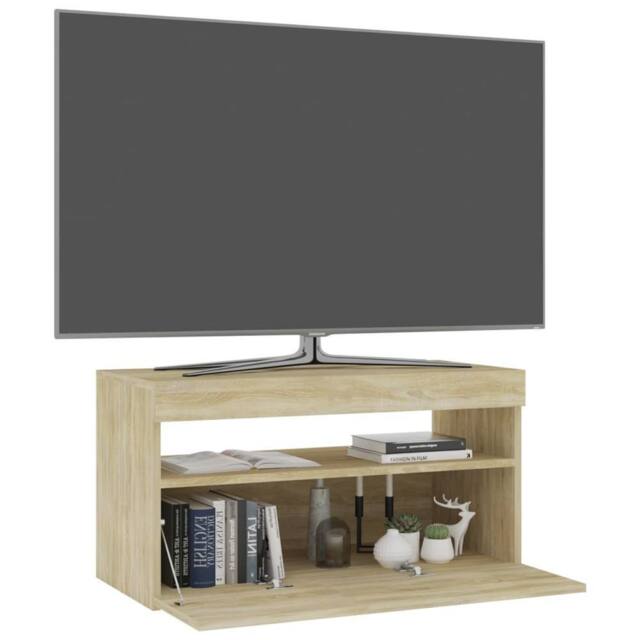 Berkfield Home TV Cabinet with LED Lights Sonoma Oak 75x35x40 cm in Tan - Size: 75 x 35 x 40 cm - image 1