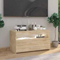 Berkfield Home TV Cabinet with LED Lights Sonoma Oak 75x35x40 cm in Tan - Size: 75 x 35 x 40 cm - thumbnail 4