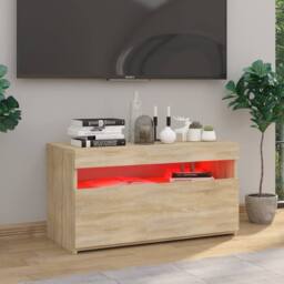Berkfield Home TV Cabinet with LED Lights Sonoma Oak 75x35x40 cm in Tan - Size: 75 x 35 x 40 cm - thumbnail 6